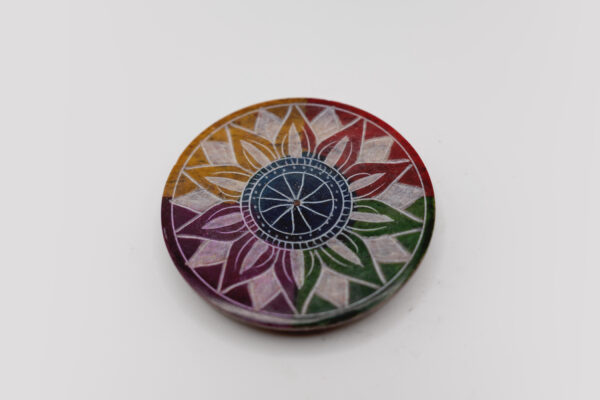 Colorful Flower Mandala Carved Soapstone Burner - Image 2