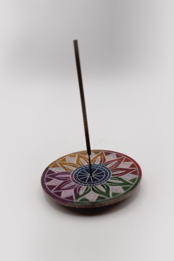 Colorful Flower Mandala Carved Soapstone Burner - Image 3